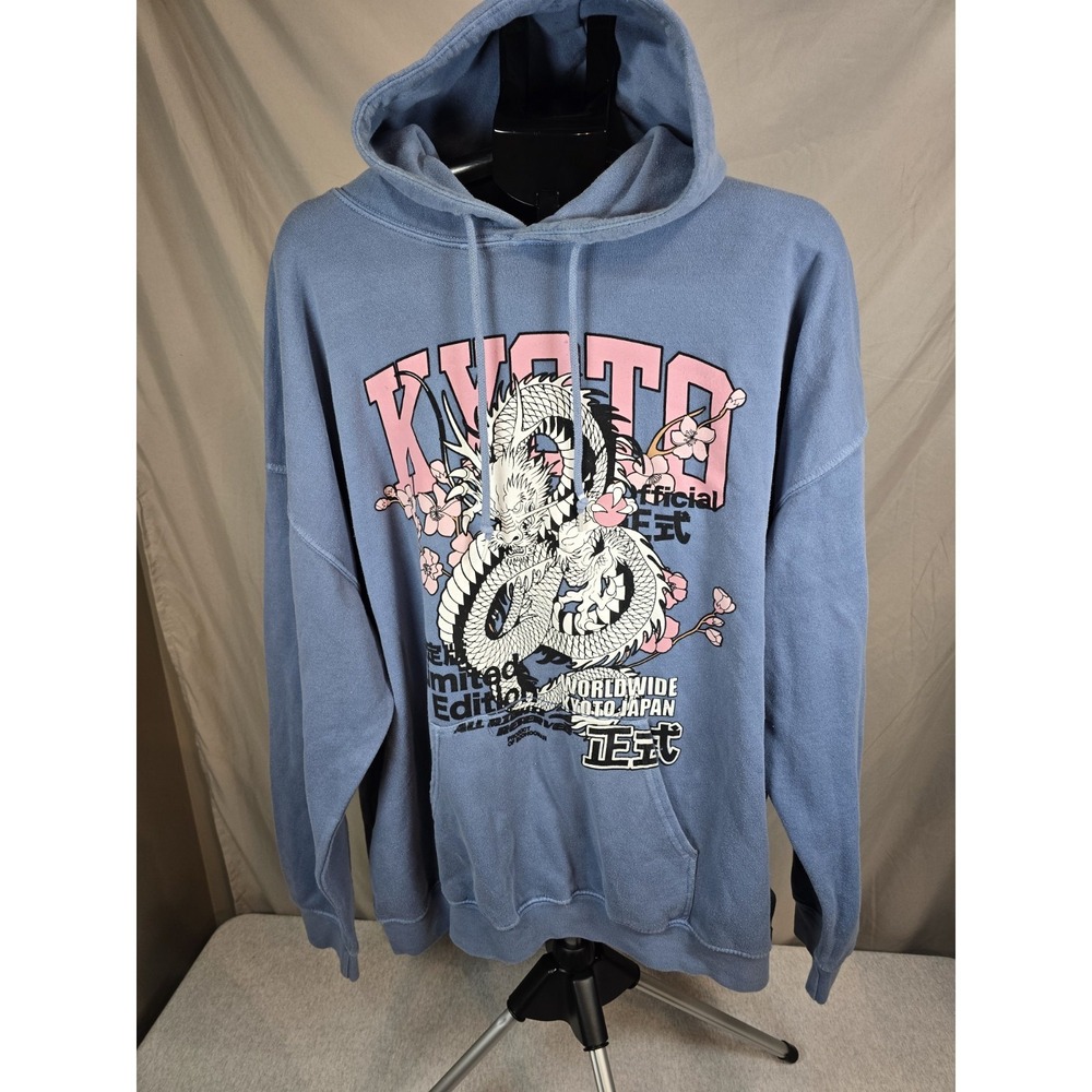 Boohoo Man XXXL blue graphic hoodie featuring a dragon design and Japanese...